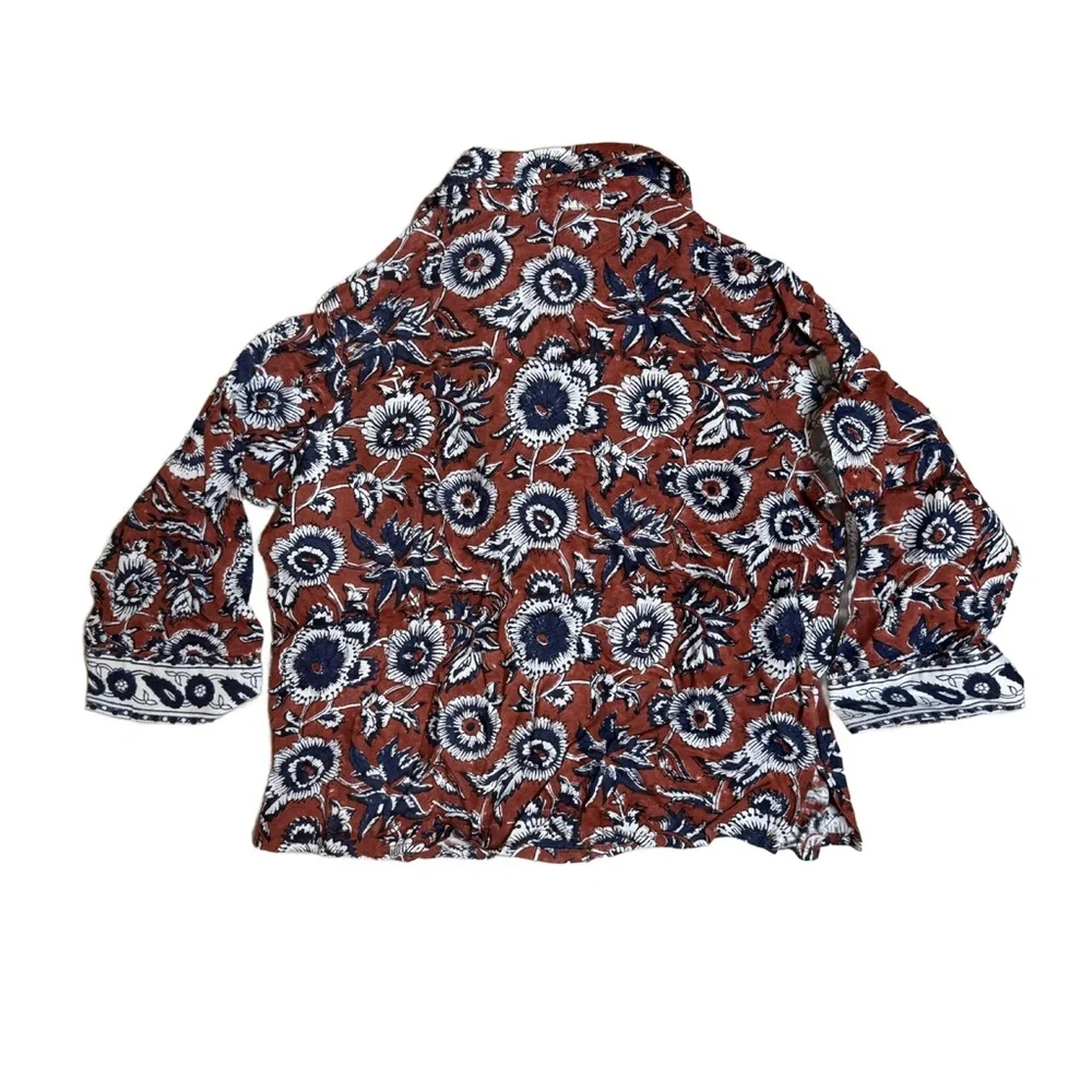 Cleobella Unisex Button Up Floral Red Organic Cotton Blouse Top 6 $78‎